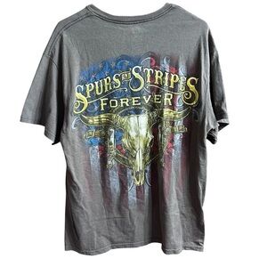 Cowboy Strong Gray Rodeo Spurs and Stripes Forever Patriotic Flag Tshirt Sz L